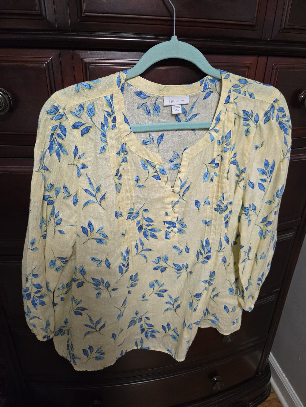 J. Jill Yellow Tunic with Blue Leaf Print